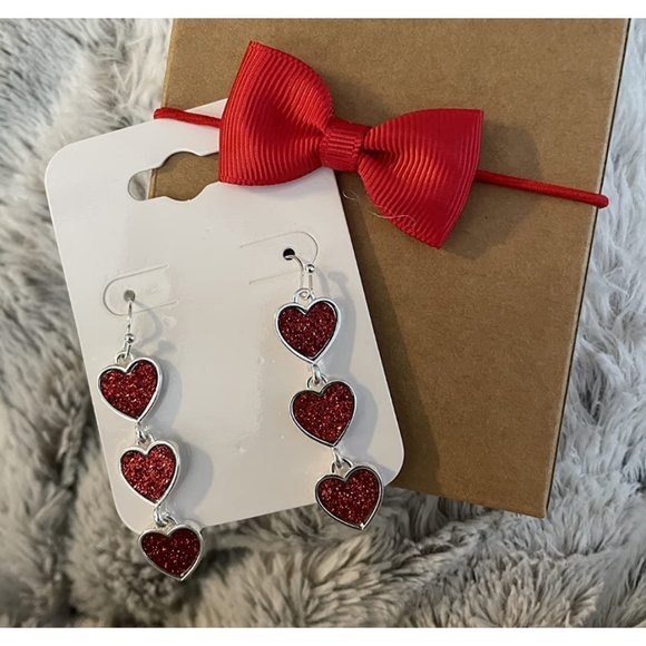 Heart Earrings Dangle Drop Dangling Ladies Girls Red Valentines Jewelry Gift - Picture 2 of 8